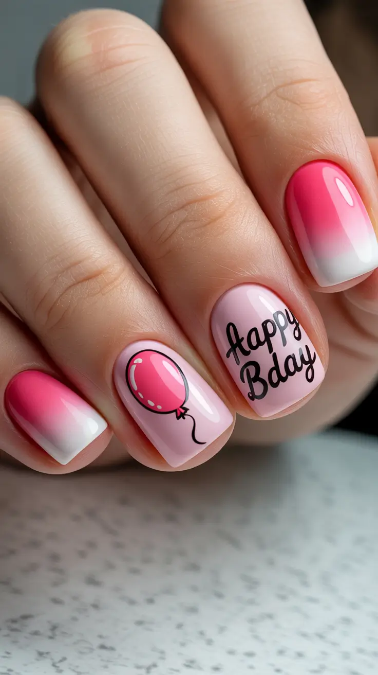 Birthday Nail Designs 2026 Cute Pink Ombre Art