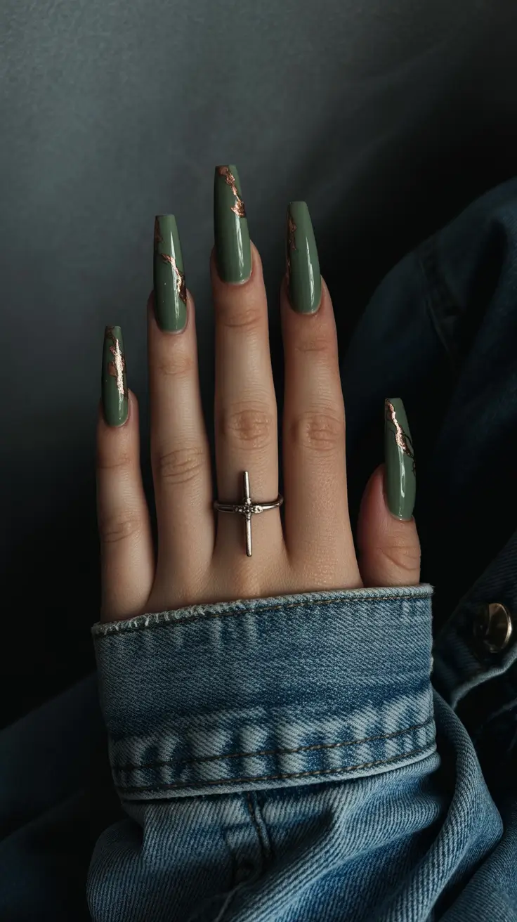 Birthday Nail Designs 2026 Green Gold Foil Nails