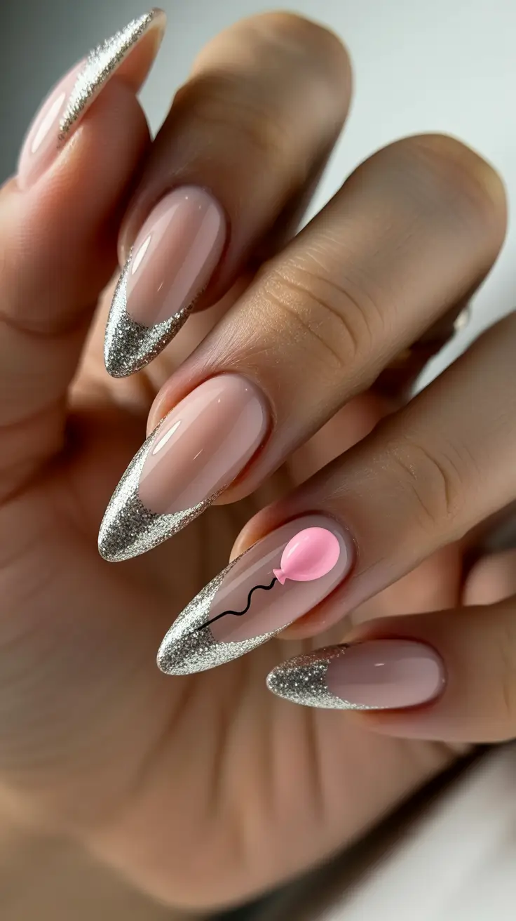 Birthday Nail Designs 2026 Glitter French Balloon