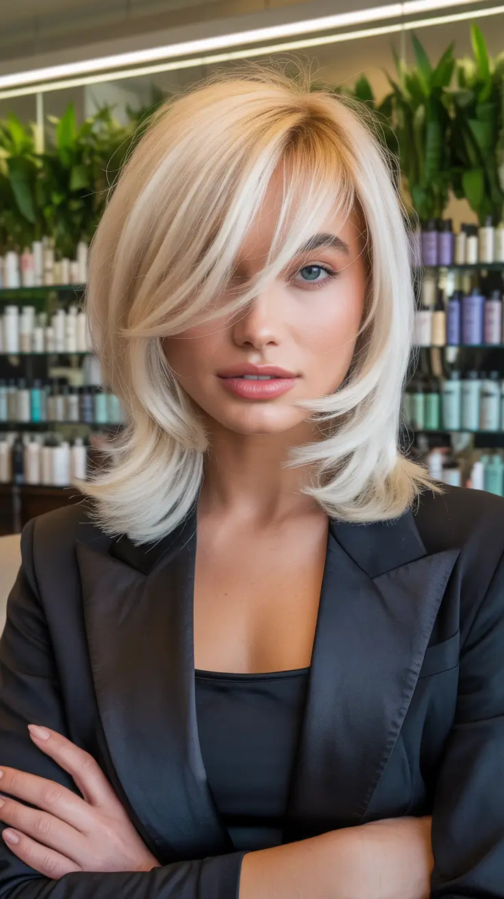 blonde hair color 2026 chic bob with platinum highlights