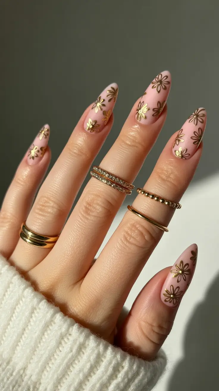 Bright Pink Nails 2026 Romantic Pink Nails with Gold Floral Details