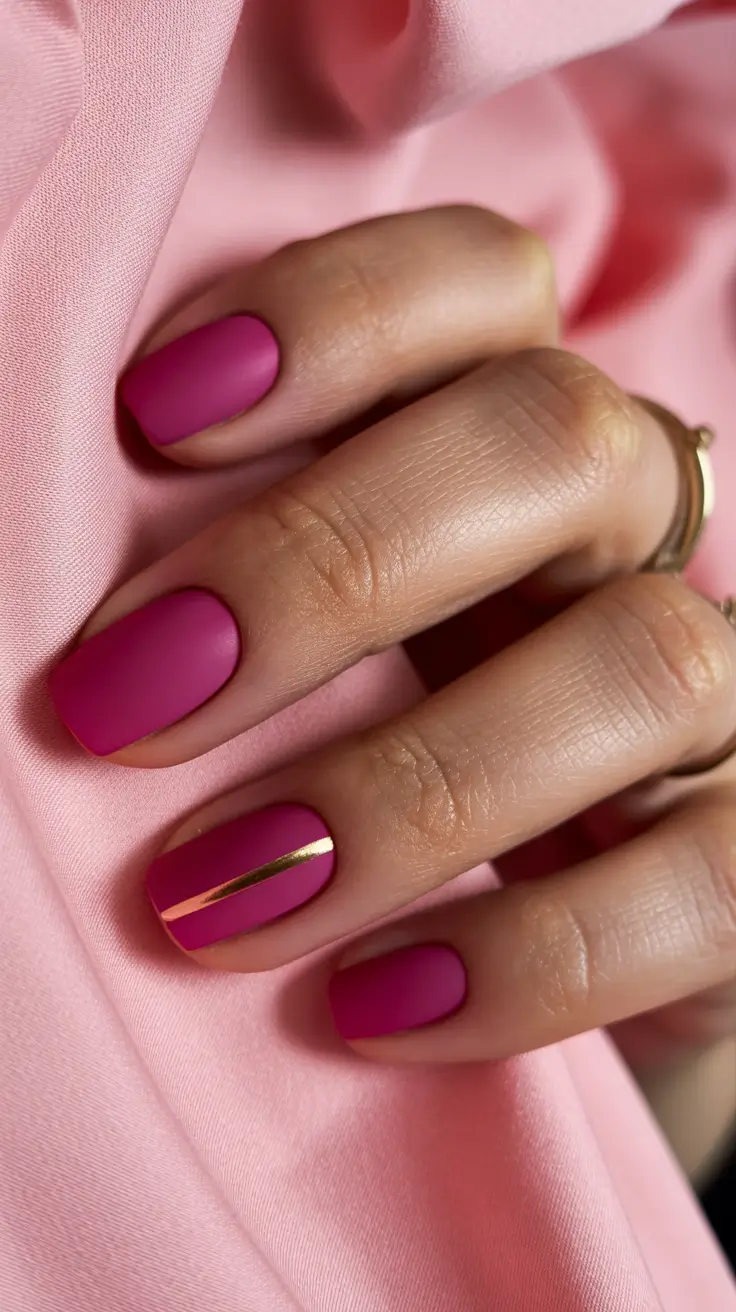 Bright Pink Nails 2026 Matte Hot Pink With a Minimal Gold Accent