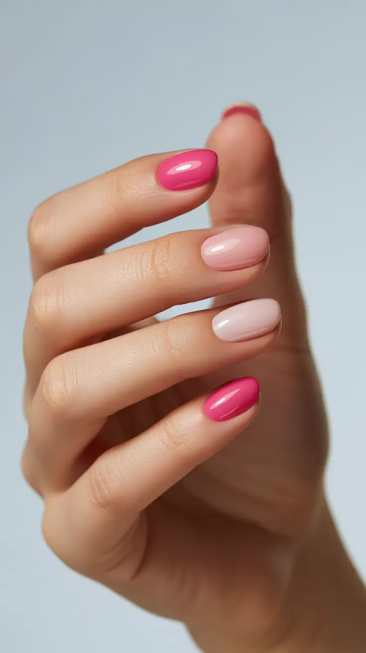 Bright Pink Nails 2026 Short Bright Pink Nails With Soft Nude Balance