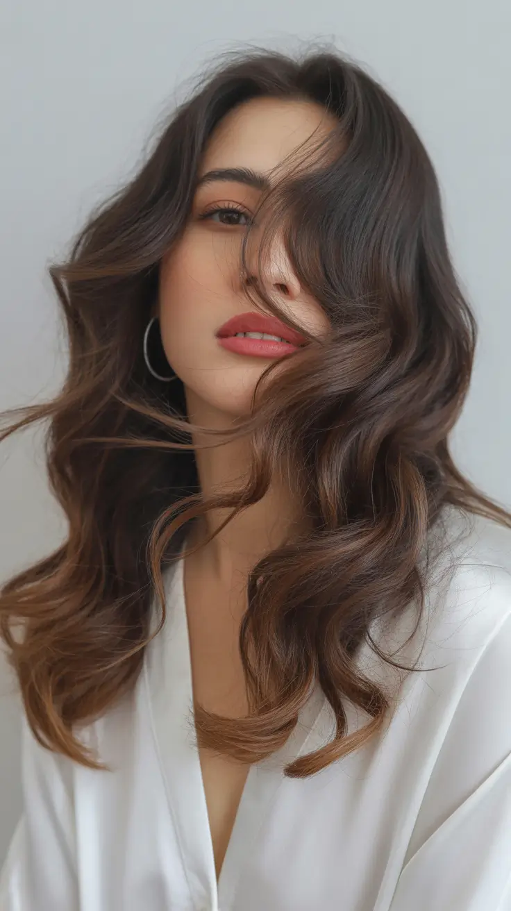 brunette hair color 2026 Soft Balayage Brunette Glam