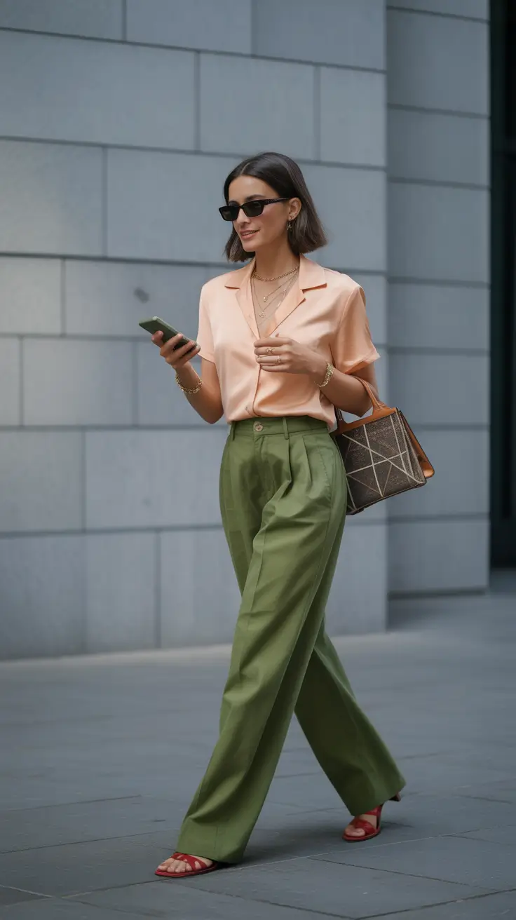 business casual outfits 2026 Soft Sunset Fresh Pastels and Green