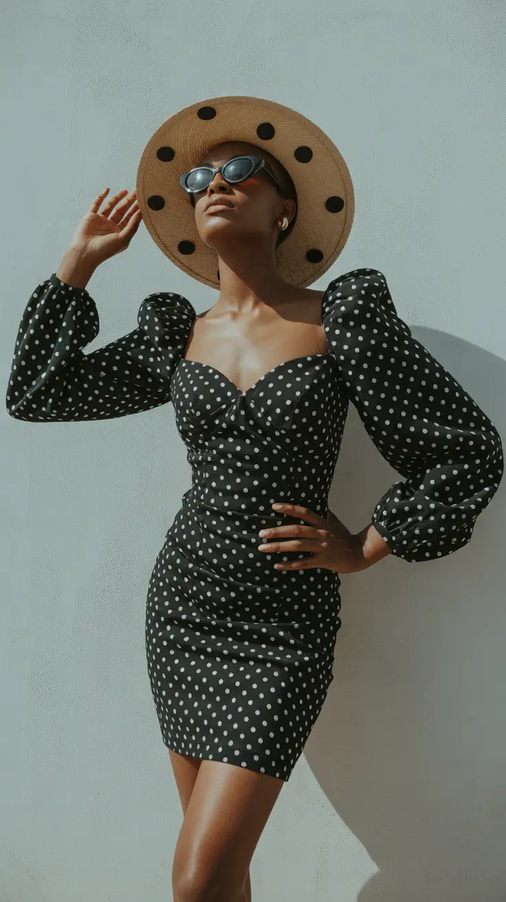 brunch outfits 2026 Retro Polka-Dot Glam