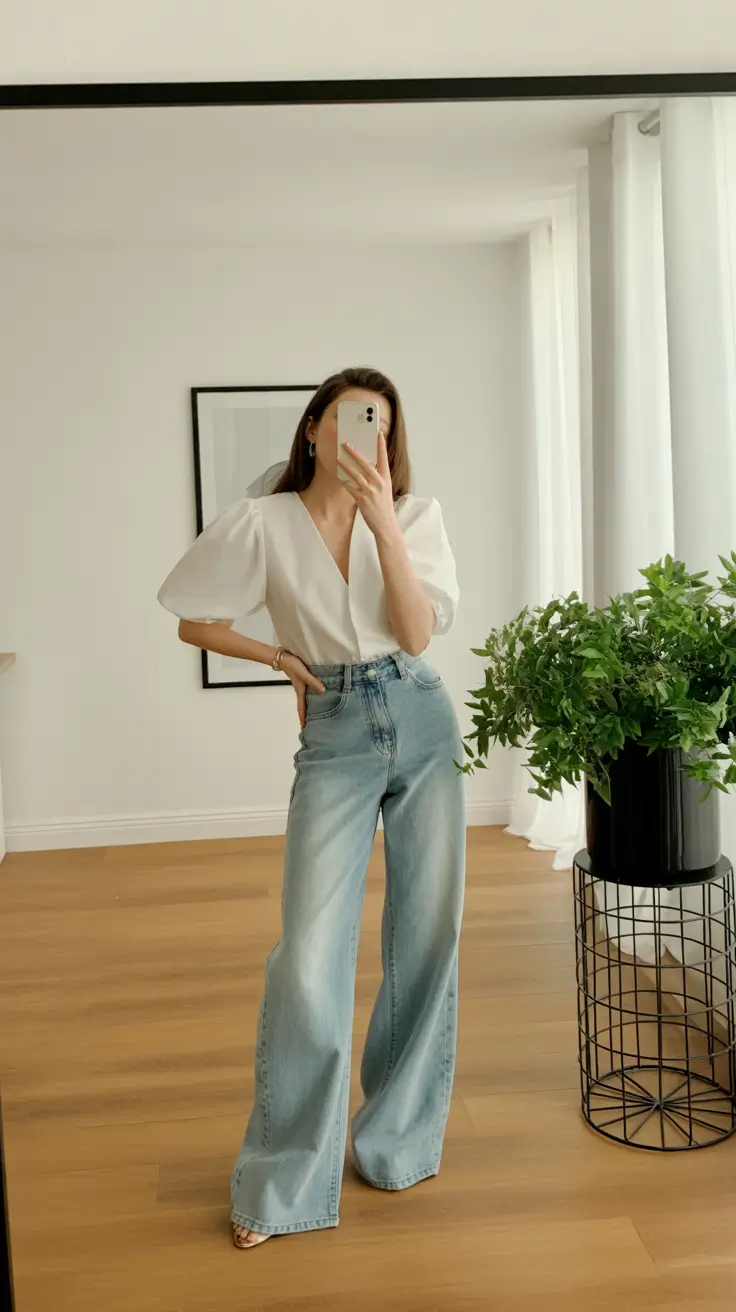 office-outfits-2026-Power-Simplicity-White-Blouse-and-Wide-Leg-Jeans