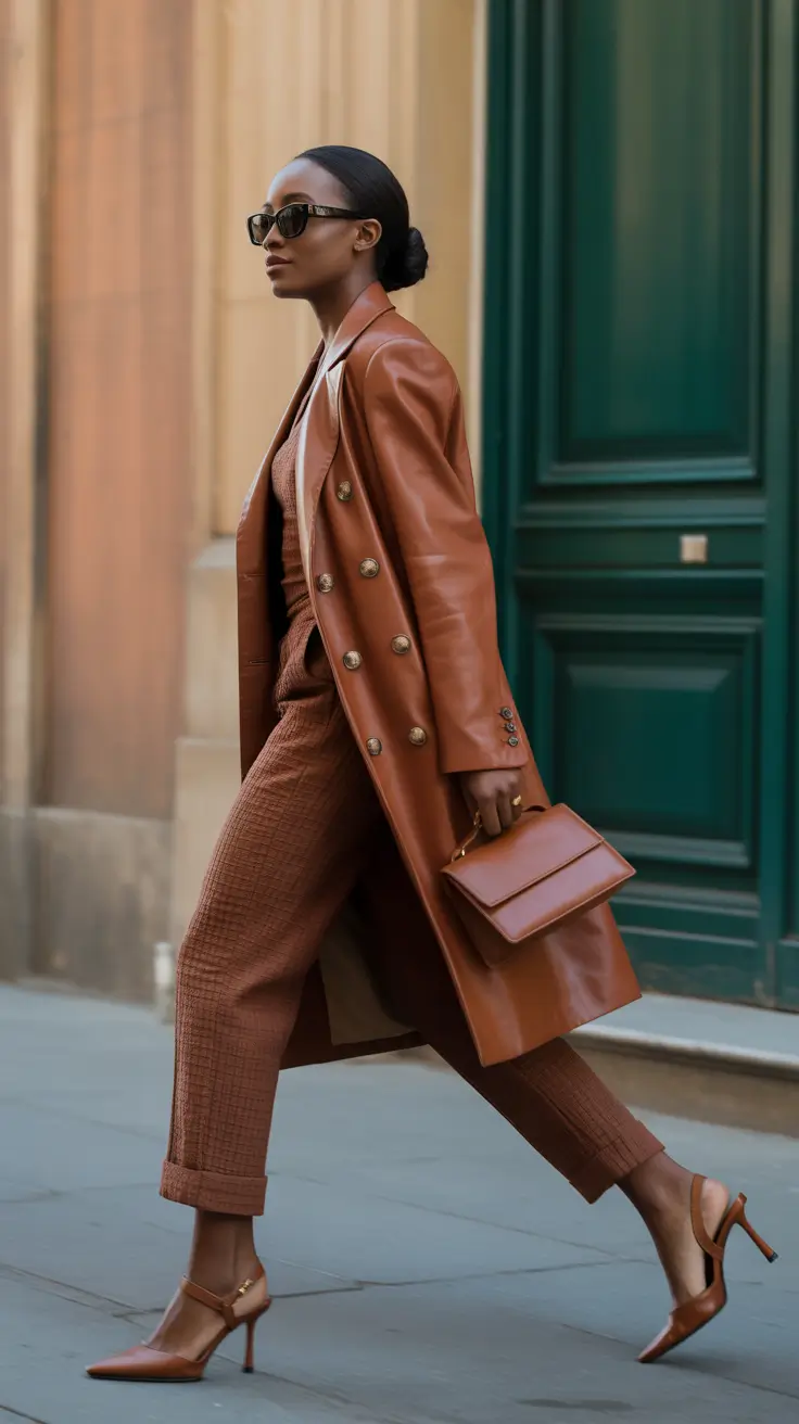 outfits for black women 2026 Caramel Leather Confidence