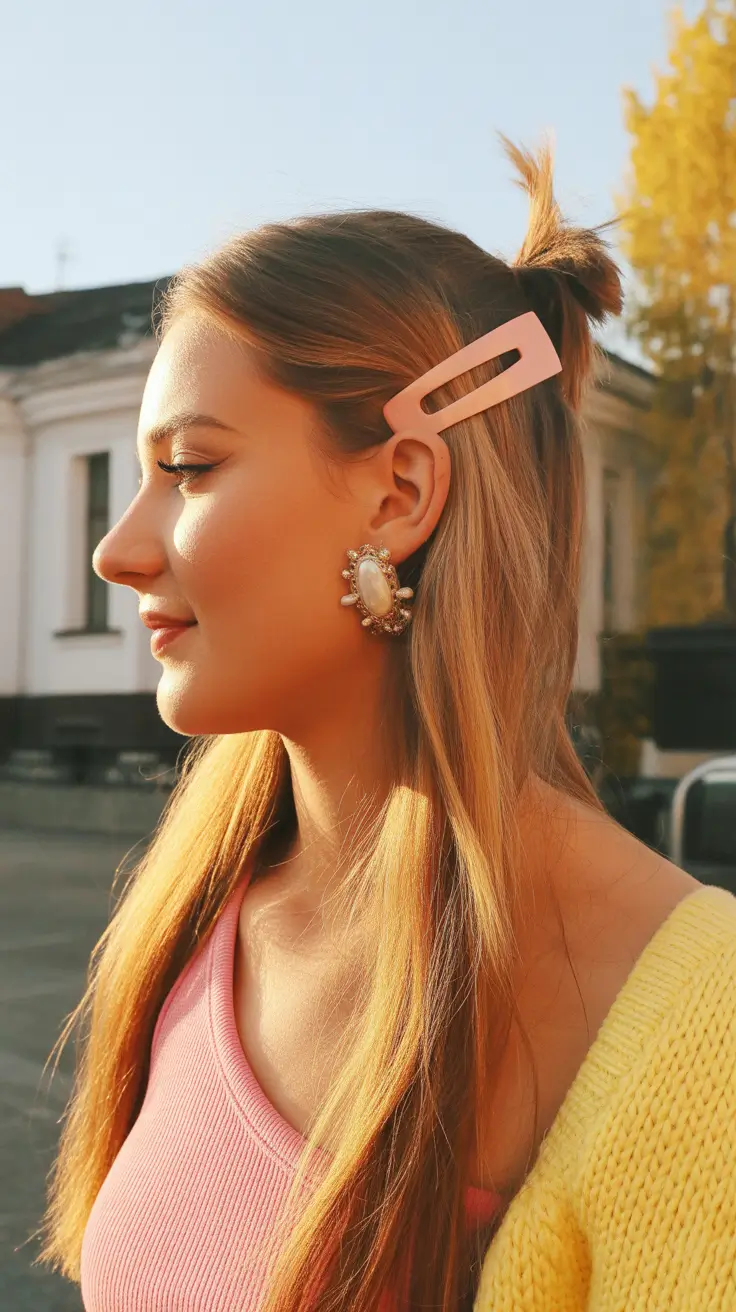 straight hairstyle 2026 Half Up with Clip