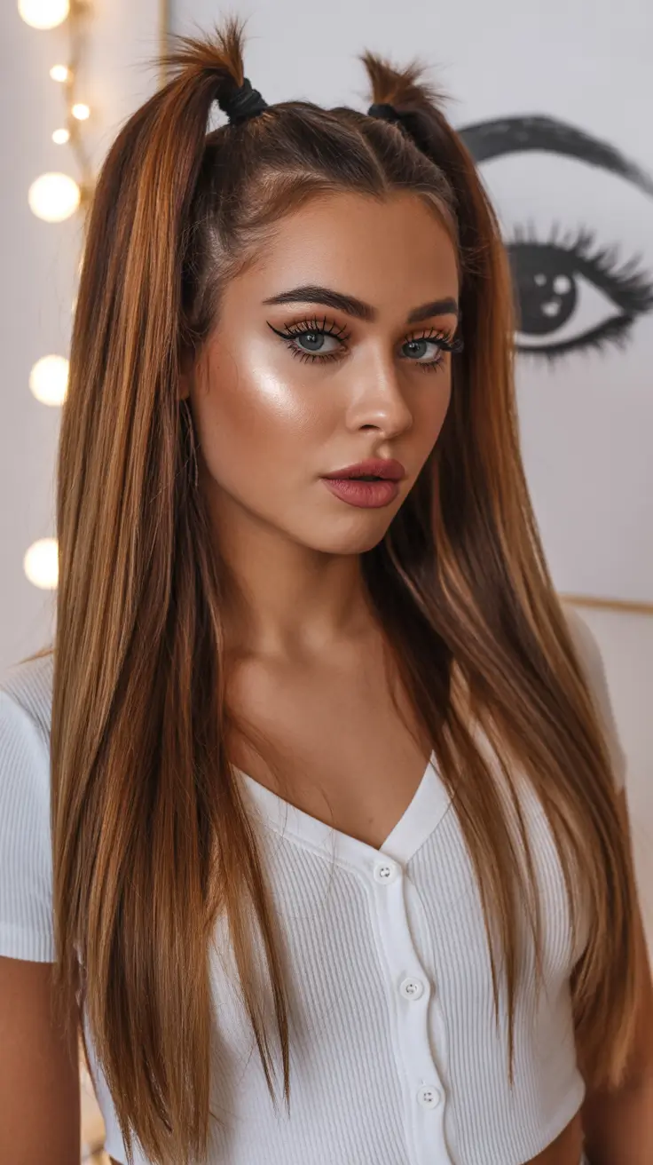 straight hairstyle 2026 High Pigtails