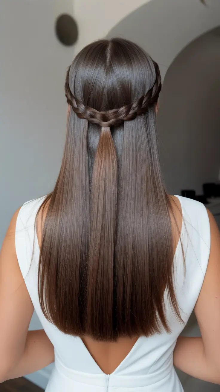straight hairstyle 2026 Half Up Braided Crown