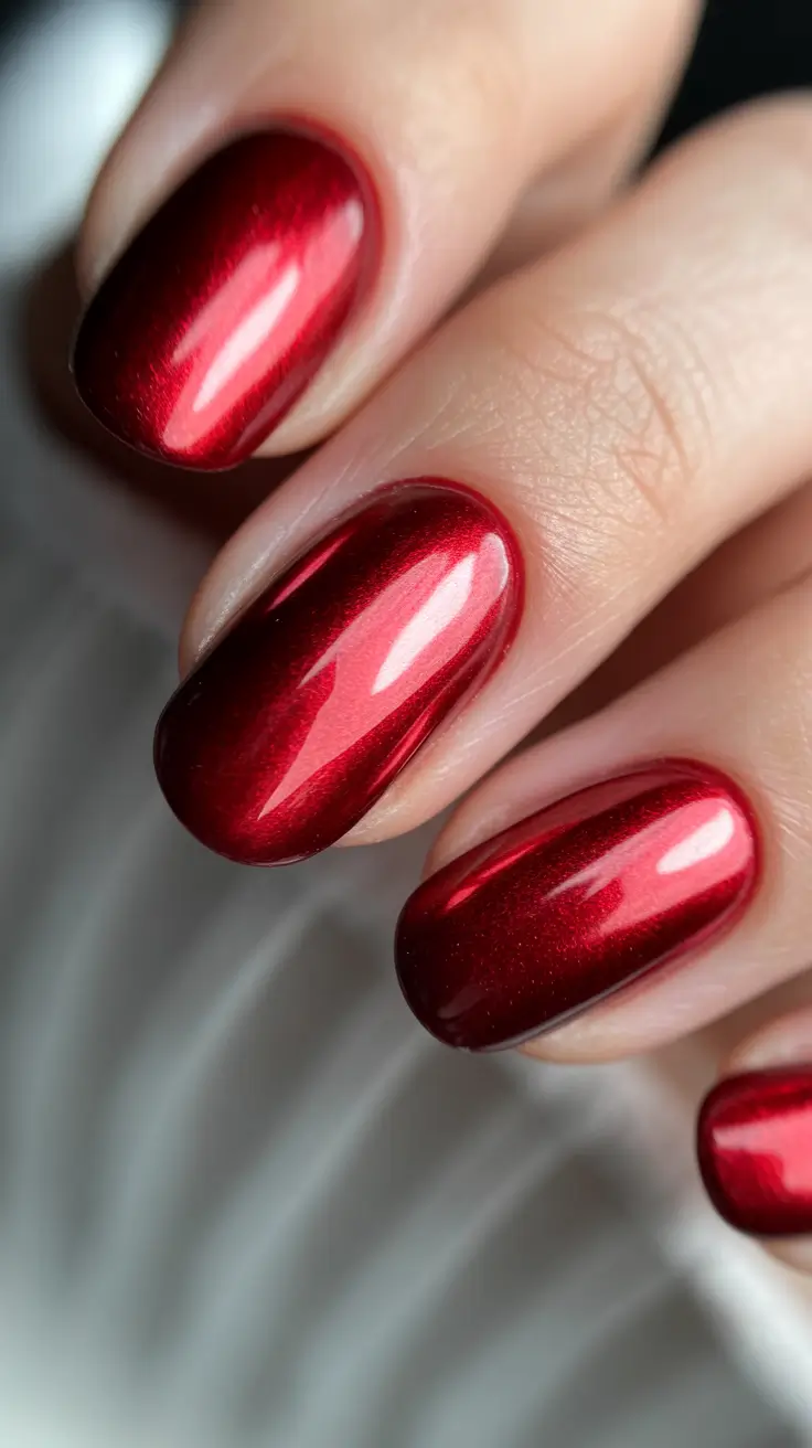 Classic Red Nails 2026 Red Chrome Short Nails