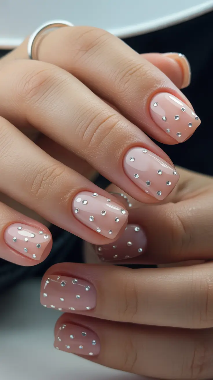 classy nails aesthetic 2026 Sheer Pink Crystal Nails