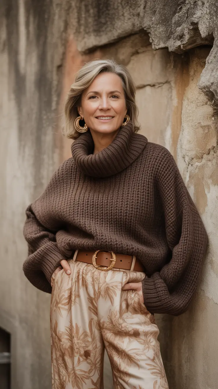 Earthy Comfort Sweater Weather Chic Outfits for Women Over 50 2026