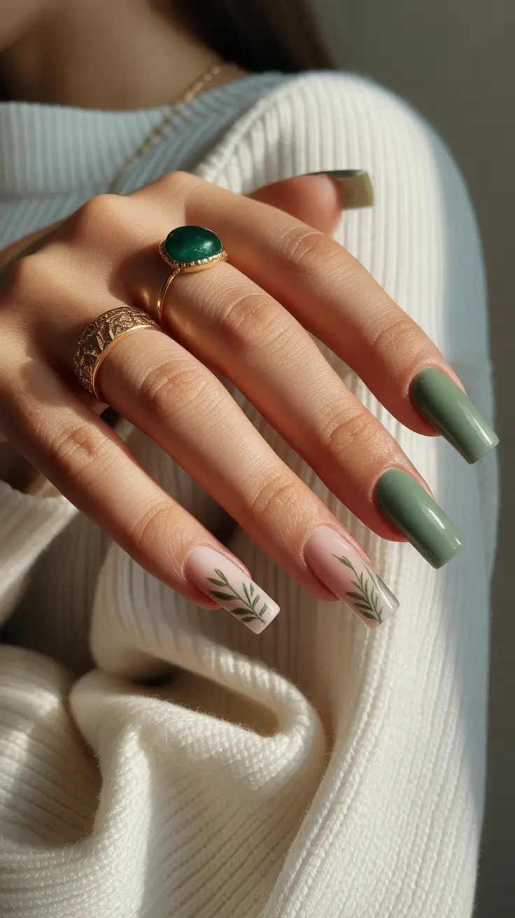 Coffin Shape Nails Ideas 2026 Green Botanical Coffin