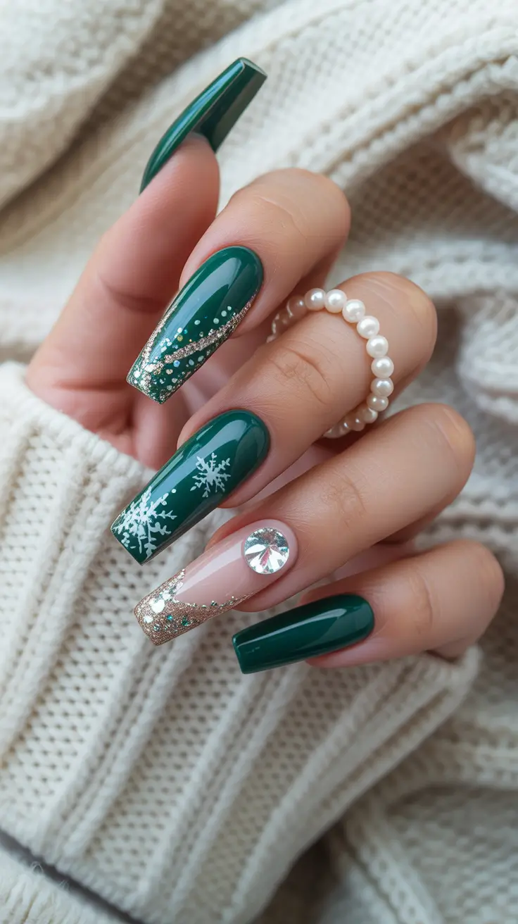 Coffin Shape Nails Ideas 2026 Christmas Green