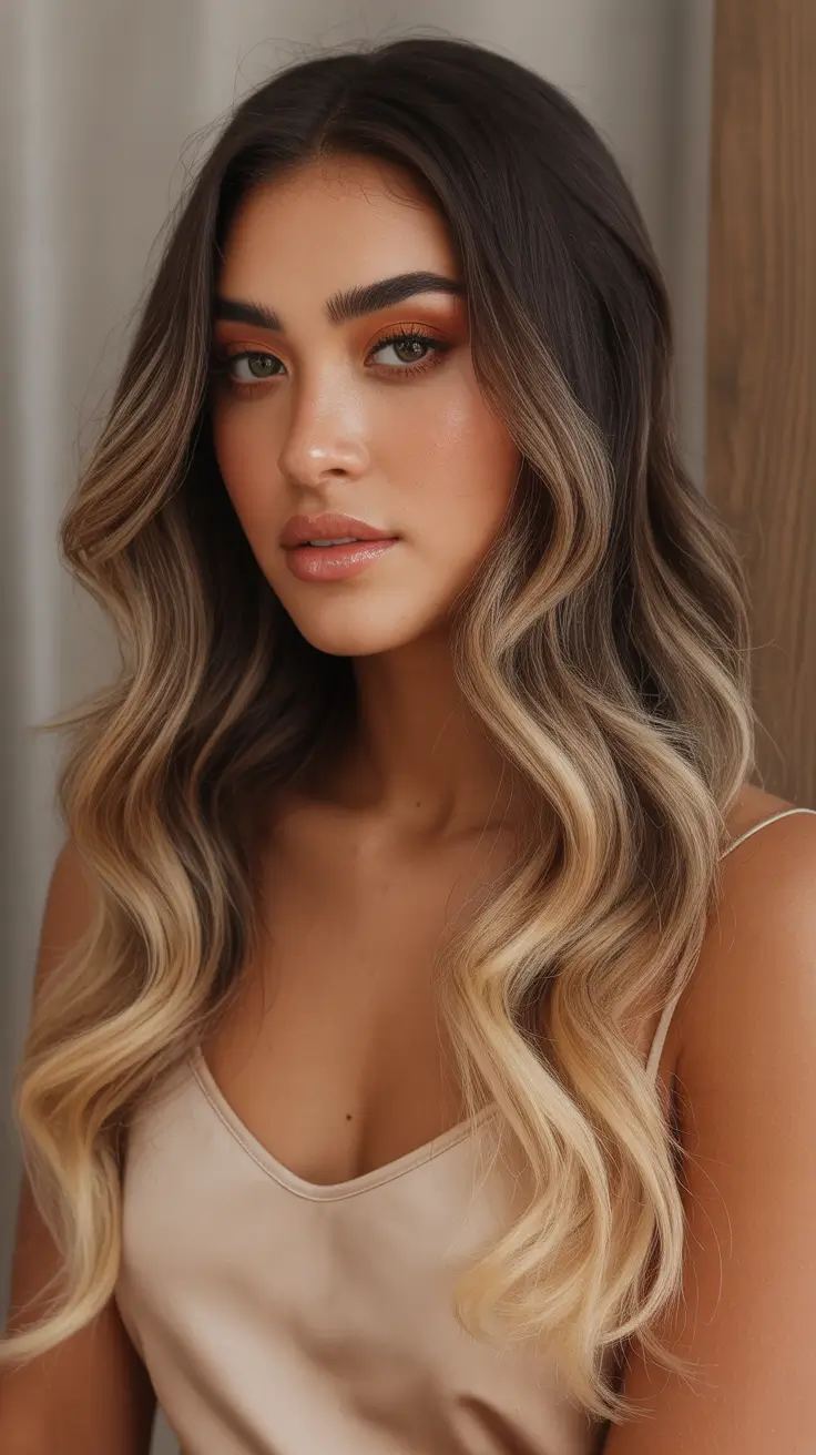 dark brown hair color 2026 Sunkissed But Cool Soft Waves