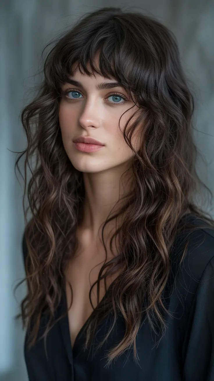 wolf haircut 2026 Romantic Waves with Textured Fringe