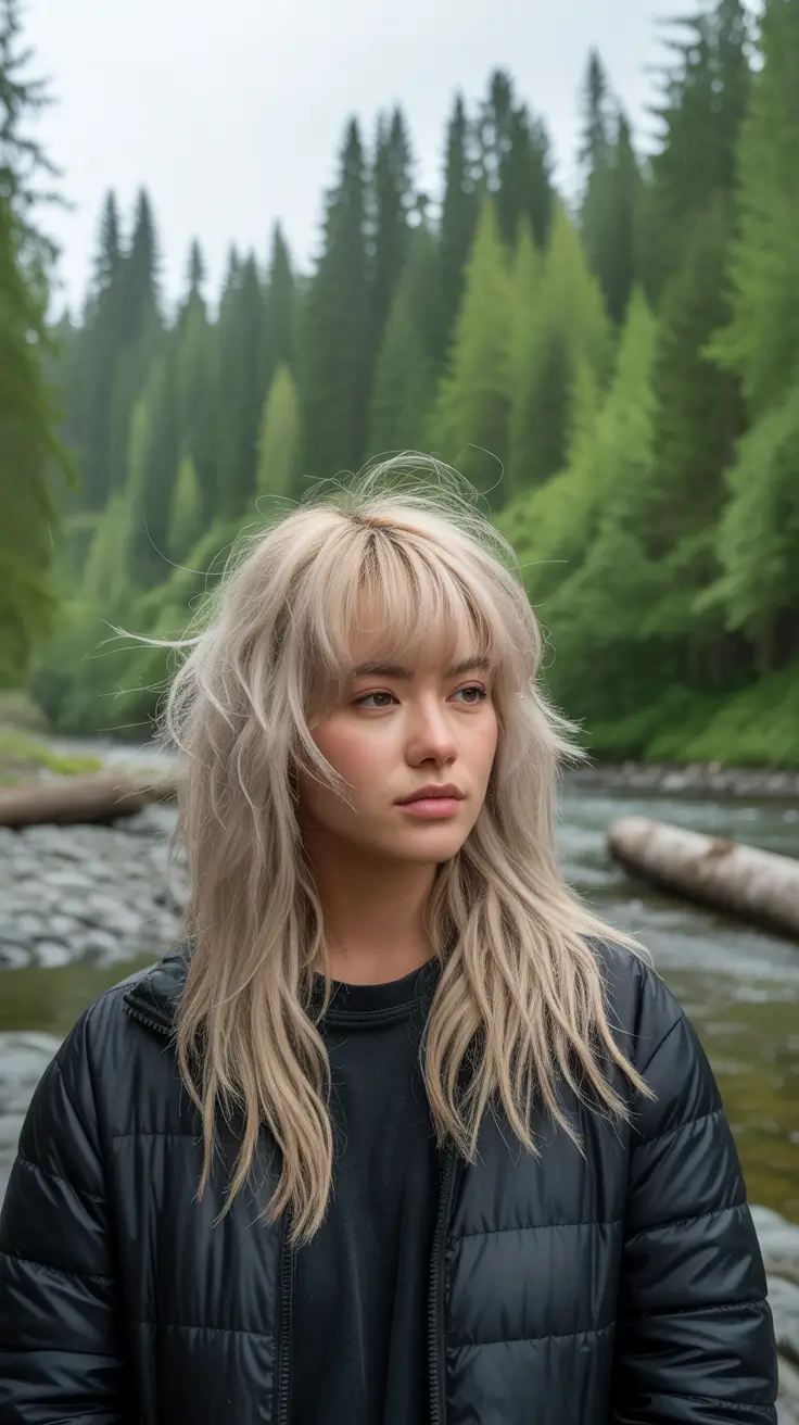 wolf haircut 2026 Cool Beige Layers with Natural Bangs