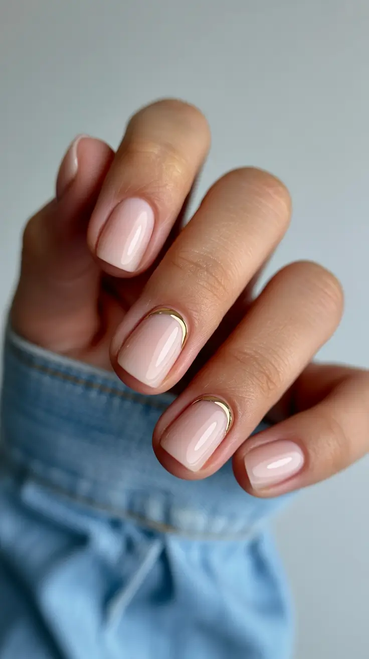 Creative Acrylic Nails 2026 Short Nude Gold Outline