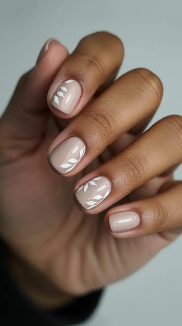 Creative Acrylic Nails 2026 Neutral White Leaf