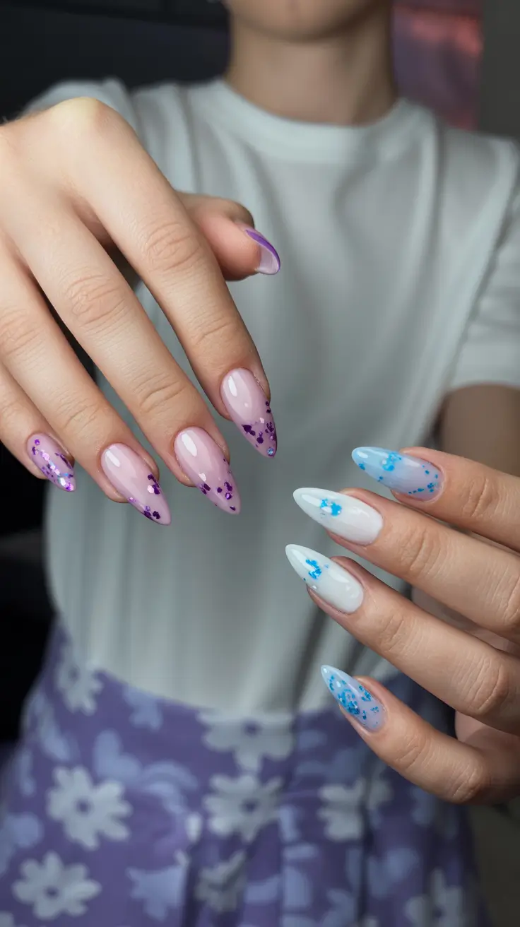 Creative Acrylic Nails 2026 Short Almond Confetti Design