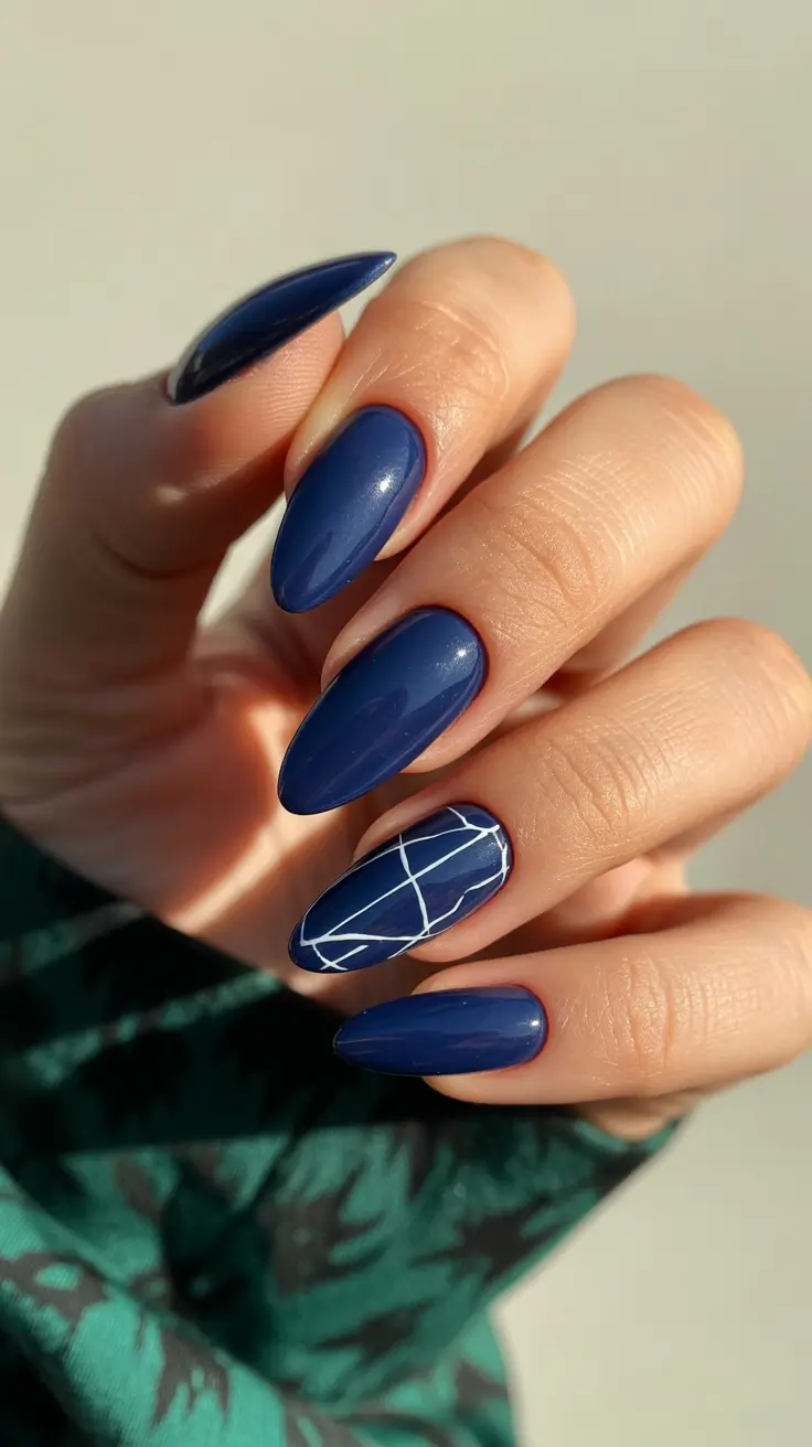 Creative Acrylic Nails 2026 Blue Minimal Line Design