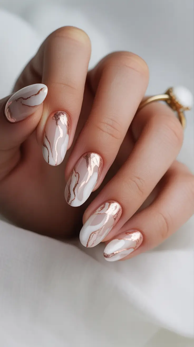 Creative Acrylic Nails 2026 White Rose Gold