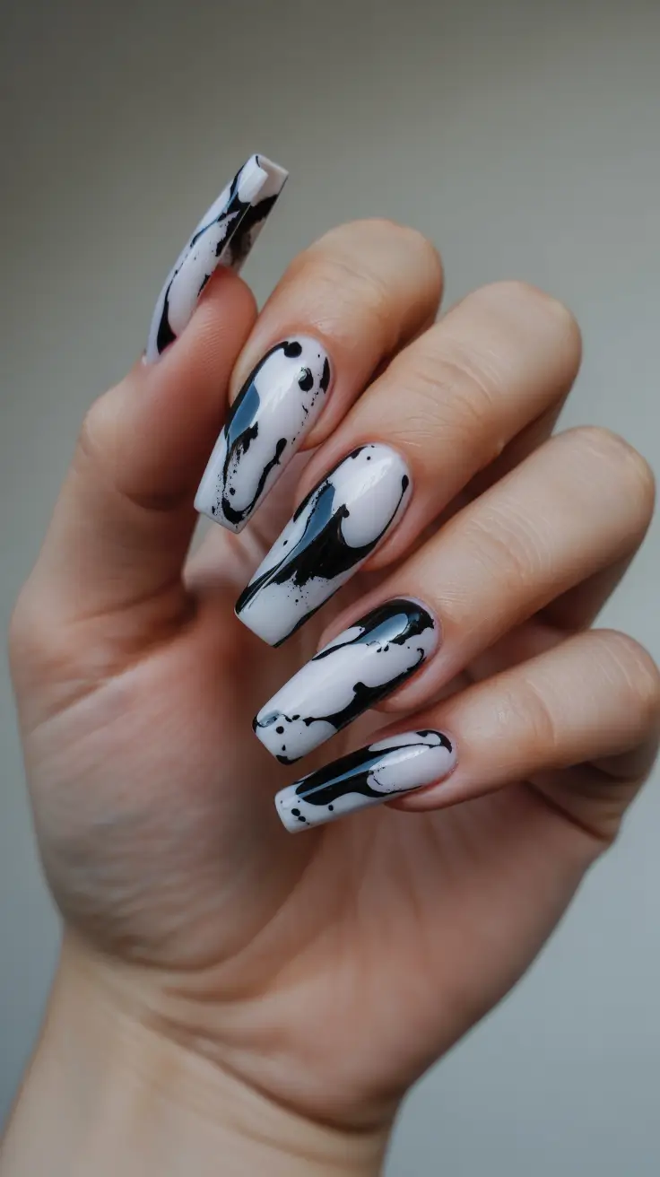 Creative Coffin Nails 2026 Black White Design