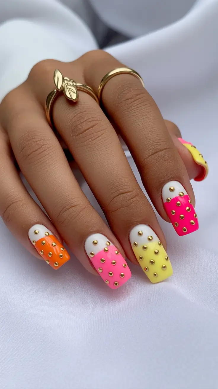 Creative Nail Designs 2026 Neon Stud Pop