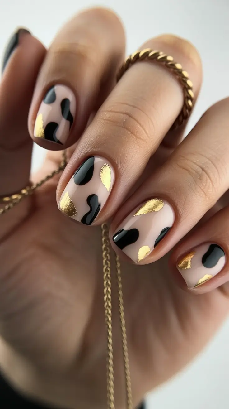 Creative Nail Designs 2026 Abstract Chic with Black and Gold