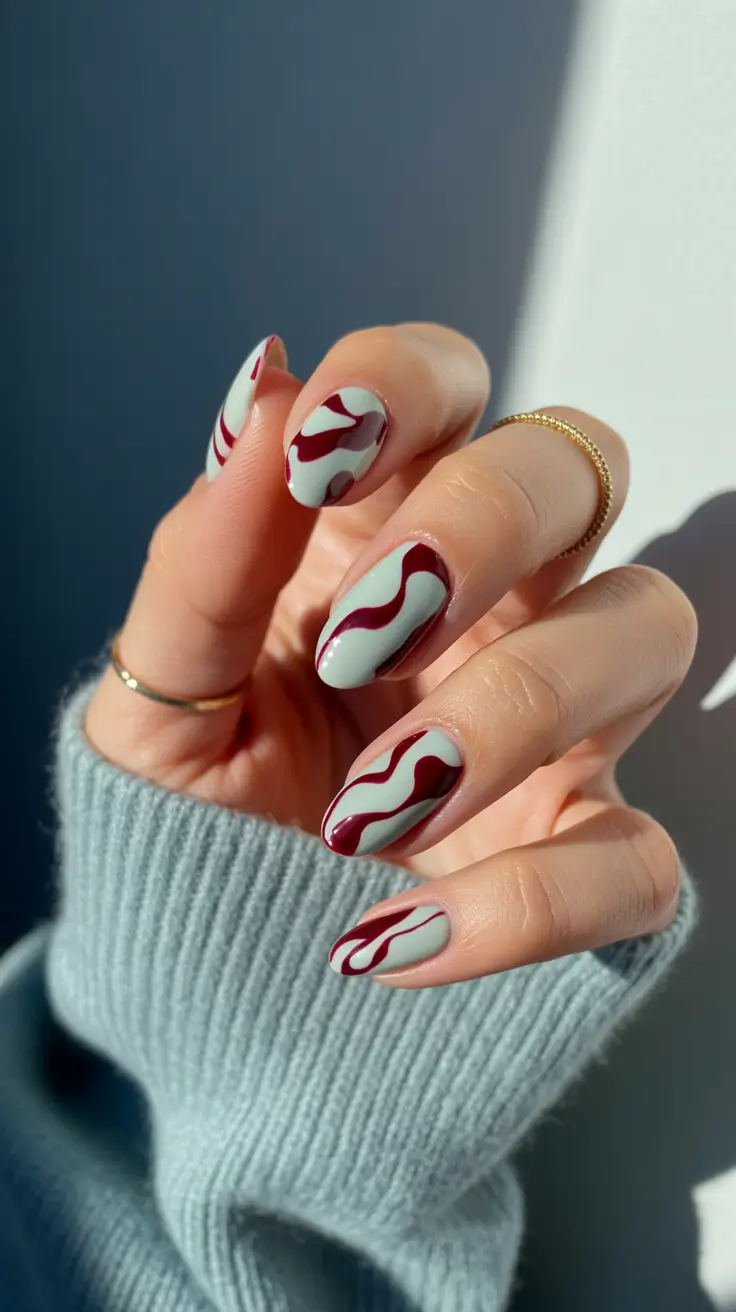 Creative Nail Designs 2026 Crimson Waves on Ice