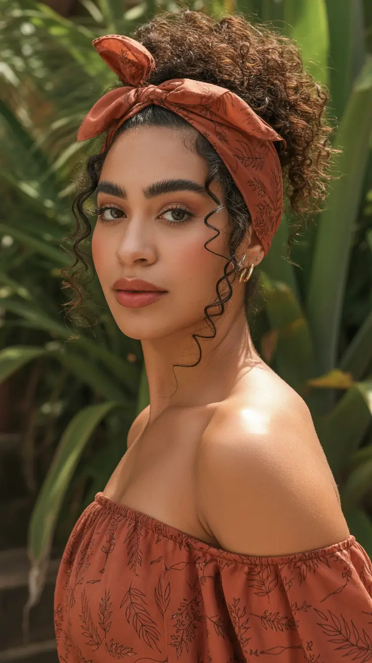 curly hairstyle 2026 Curly Ponytail with Bandana