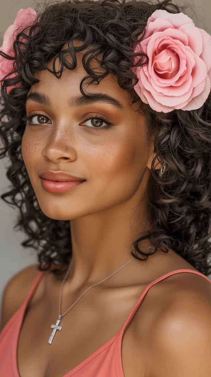curly hairstyle 2026 Floral Curly Glam
