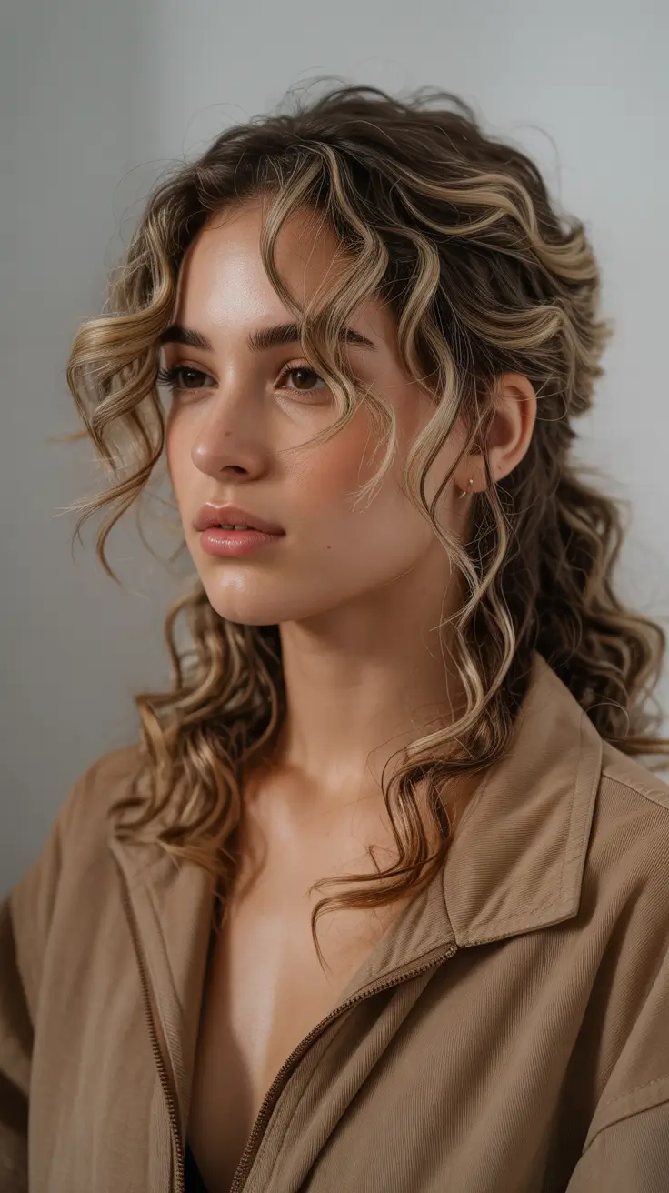 curly hairstyle 2026 Soft Half Up Volume