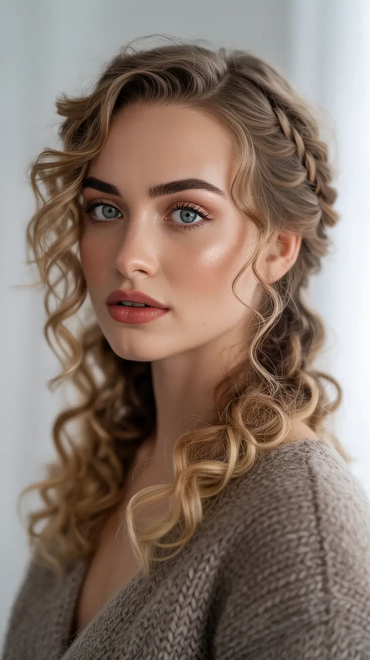 curly hairstyle 2026 Braided Halo Glow