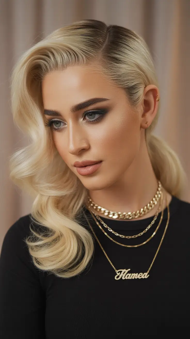 cute hairstyle 2026 Retro Glam Waves with Gold Chains