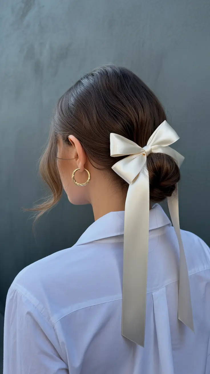 buns hairstyle 2026 Low Bun with Satin Ribbon