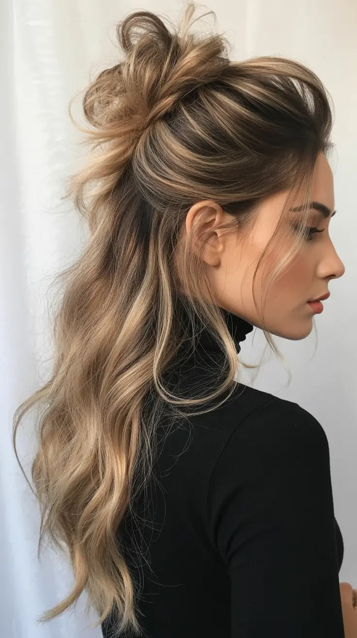 buns-hairstyle-2026-half-up-messy-bun-with-soft-waves