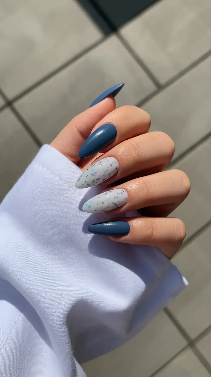 Cute Gel Nails 2026 Blue Confetti Design