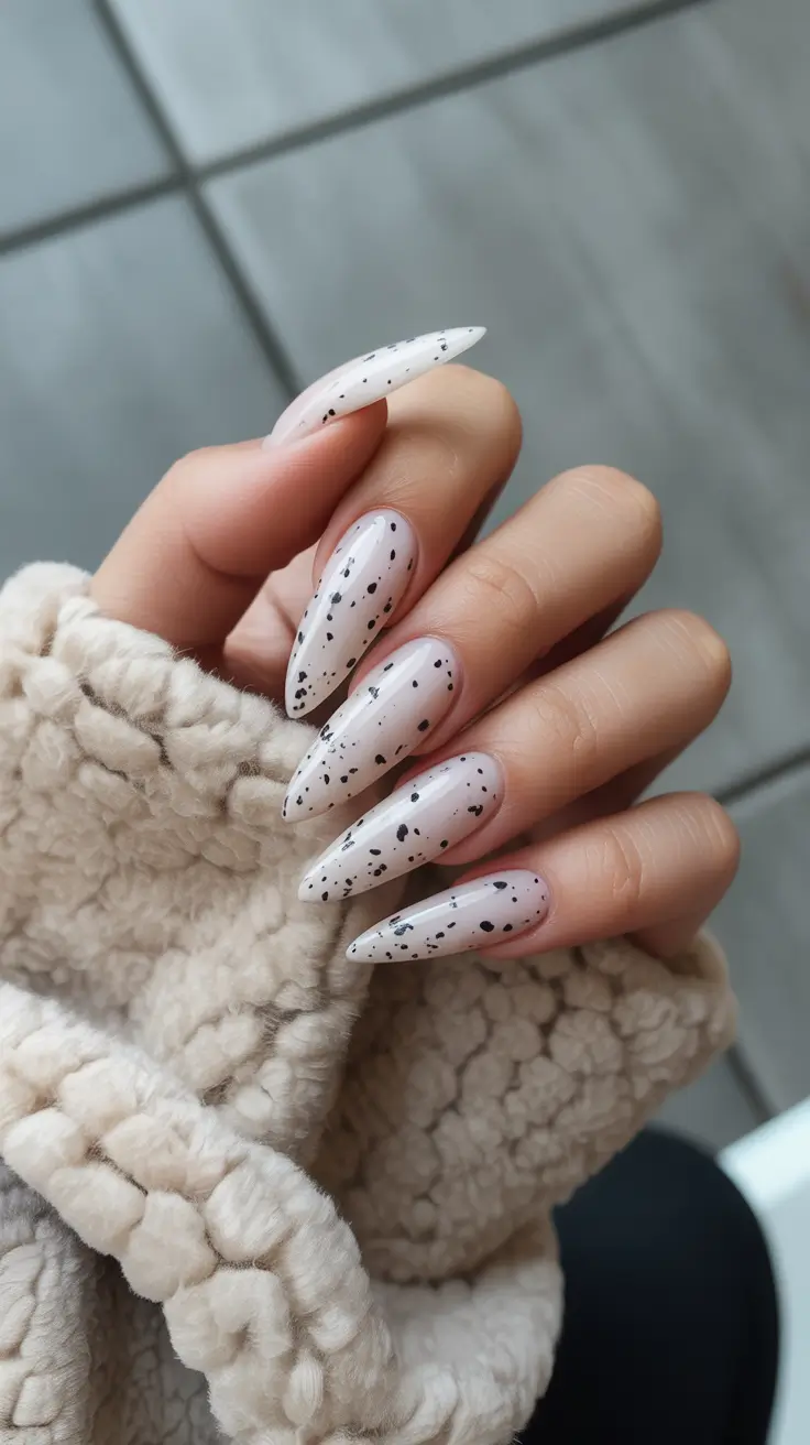Cute Gel Nails 2026 White Speckled Design