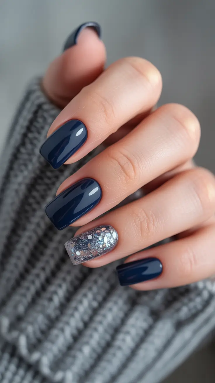 Cute Gel Nails 2026 Blue Glitter Accent