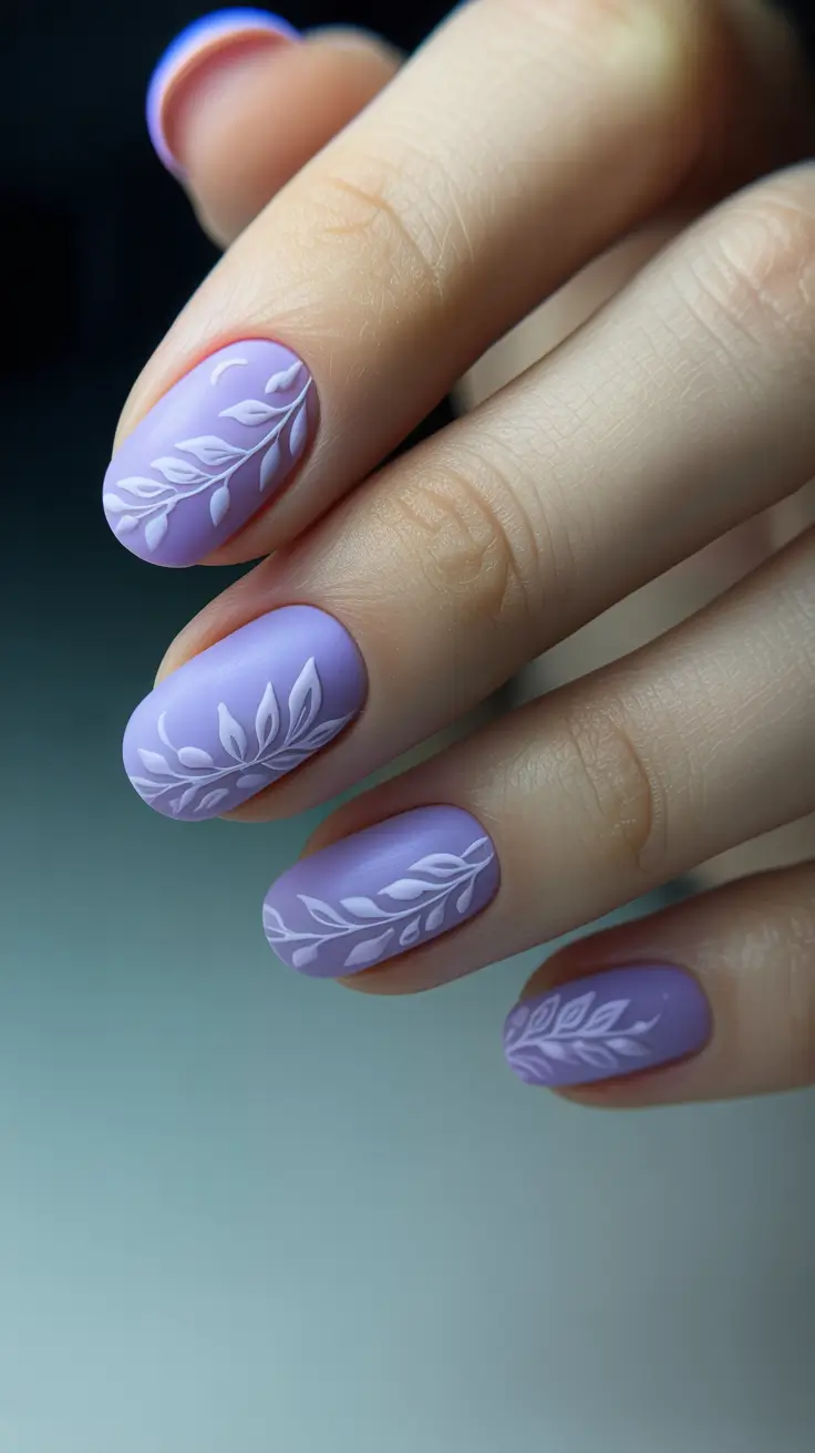 Cute Gel Nails 2026 Lavender Leaf Design