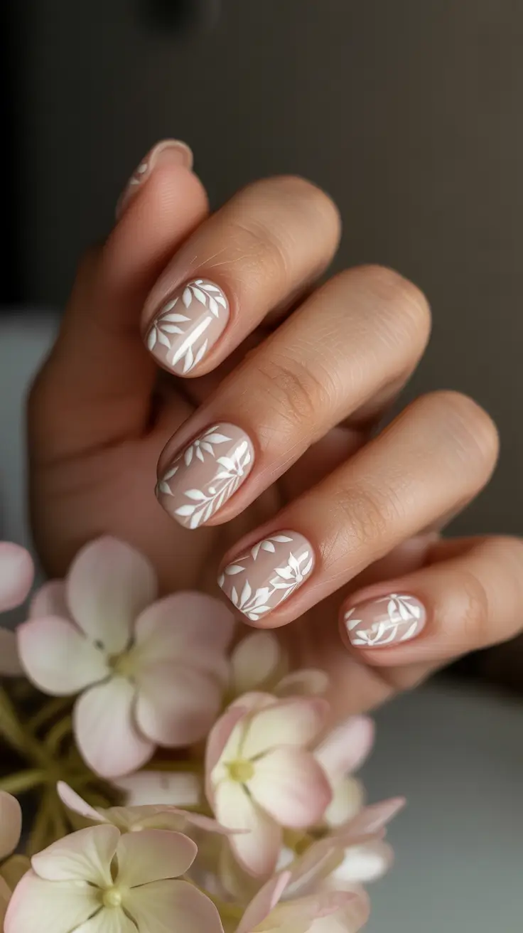 Cute Gel Nails 2026 Neutral Floral Short