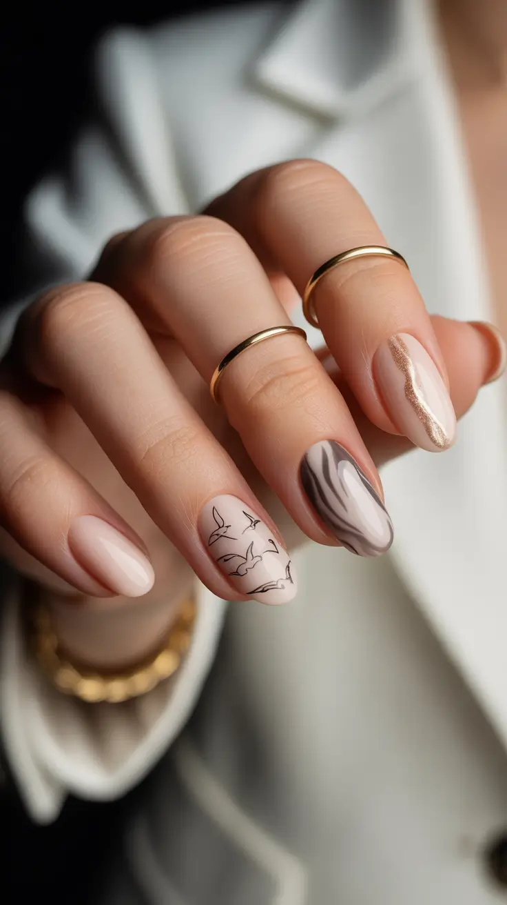 Cute Gel Nails 2026 Neutral Line Art