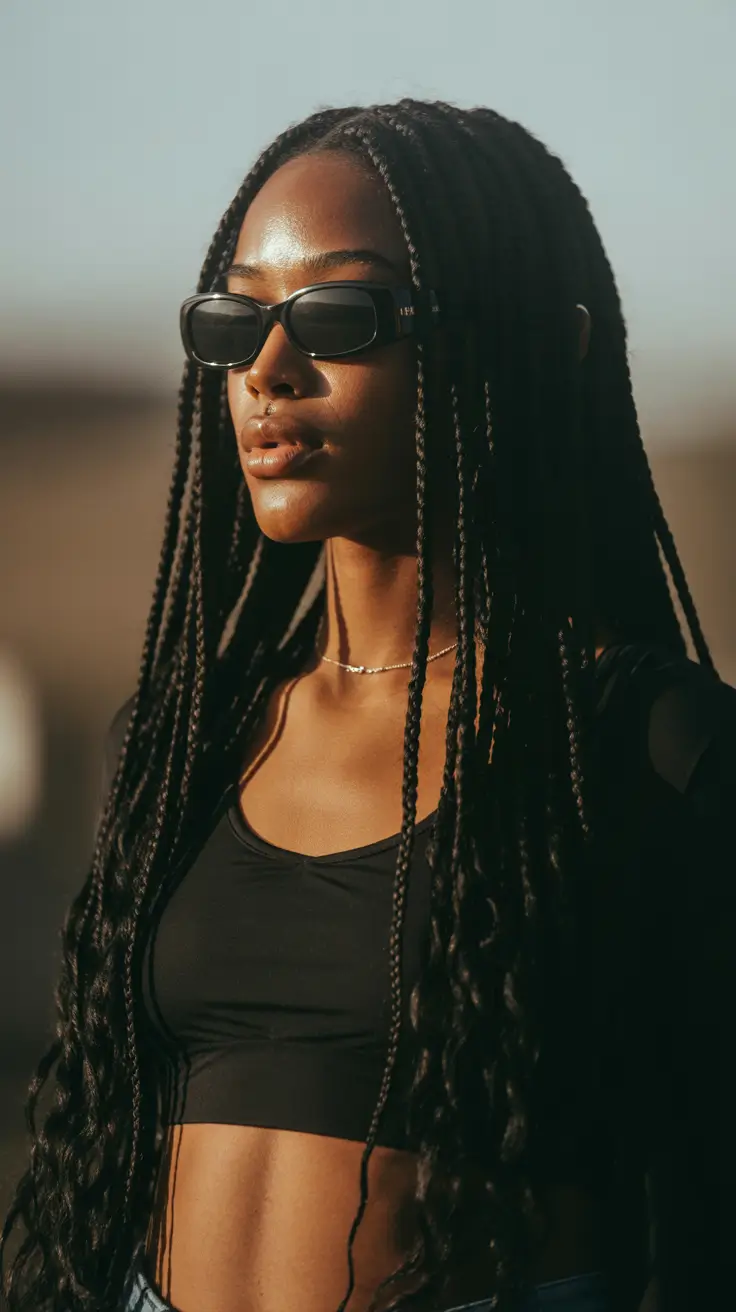 hairstyle black women 2026 Sunlit Box Braids With a Street Edge