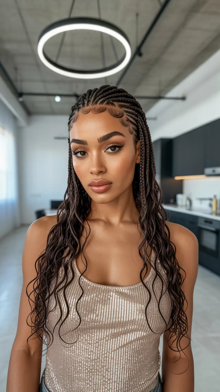 hairstyle black women 2026 Cornrow Waves Meet Wet Glam