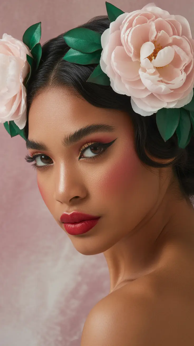 hairstyle black women 2026 Romantic Vintage Waves With Bloom Accents