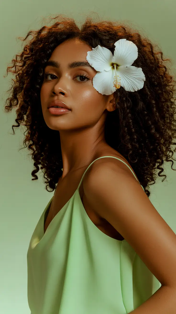 hairstyle black women 2026 Natural Curls With a Hibiscus Touch