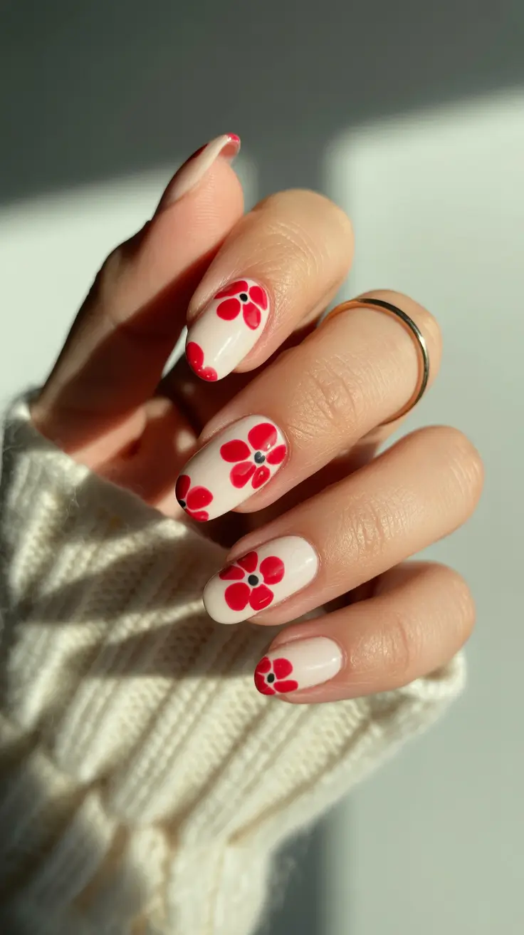 Cute Nails Ideas for 2026 Red Floral Nails